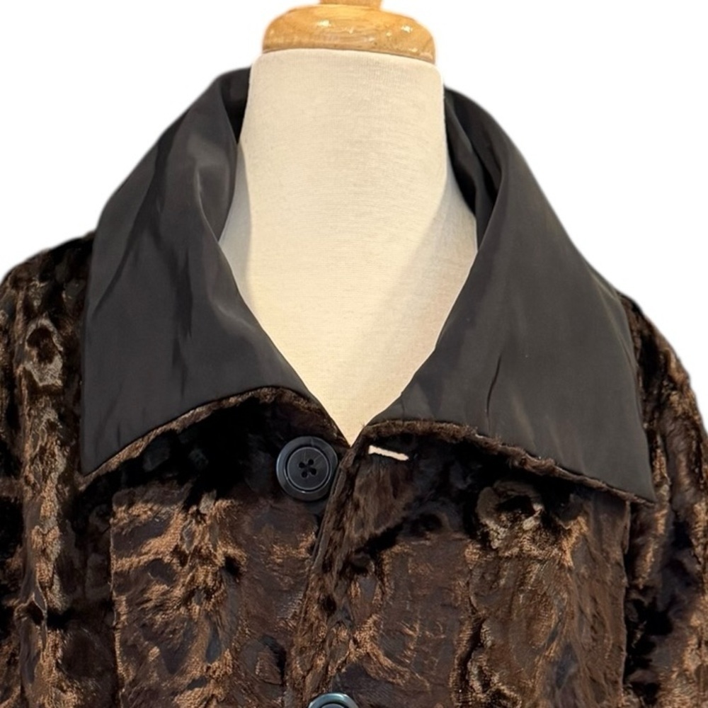Chicos Reversible Brown Faux Fur Coat Jacket Brown Black Winter Large Chico’s 3 - Picture 7 of 12